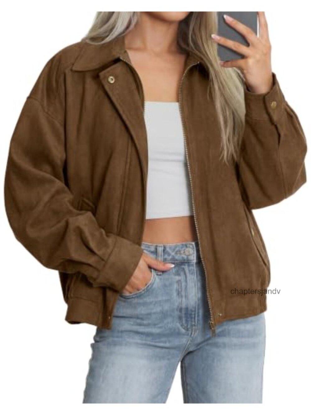 Faux Suede Jacket Women Oversized Long Sleeve Bomber Coat Zip Up
